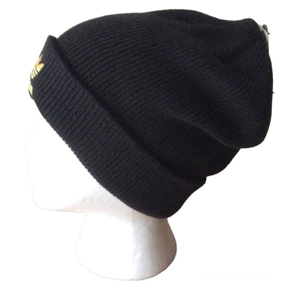 Adidas Originals Trefoil Beanie Knit Hat Black Gold - Picture 4 of 9